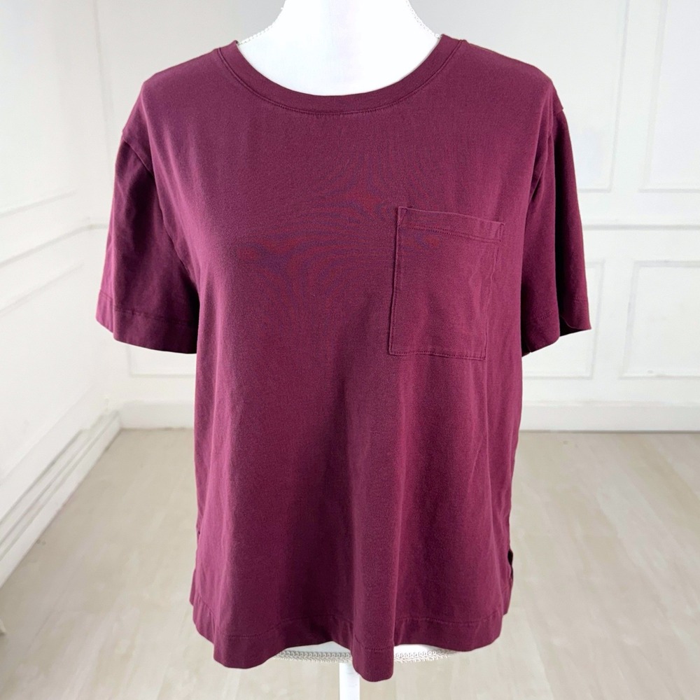 Soma Pocket T-Shirt Women Large Burgundy Cotton Tencel Blend Short Sleeve‎ Tee
